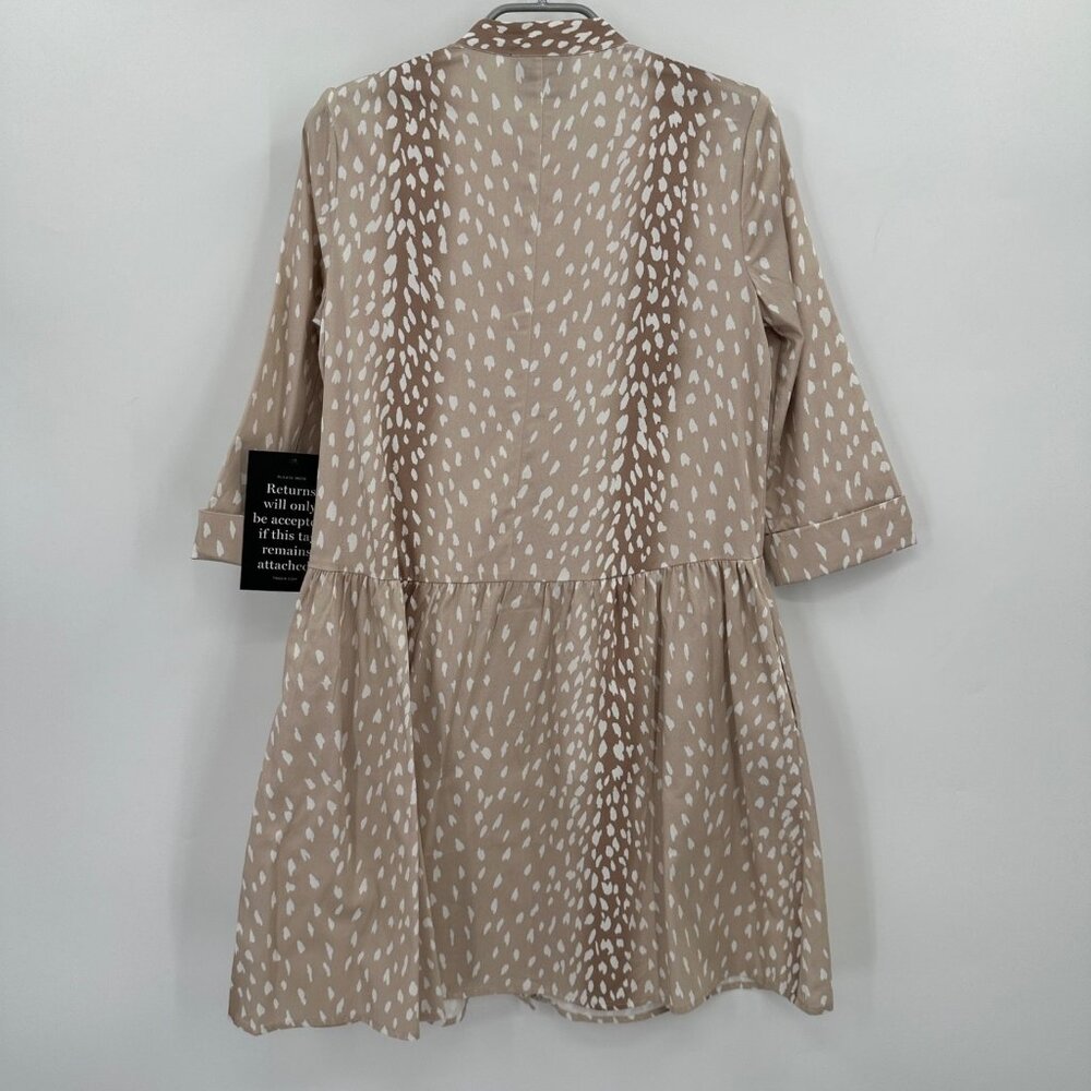Tuckernuck Royal Shirt Dress Tan Antelope Print sz XXS Women's NWT 3/4 Sleeve - Picture 8 of 8